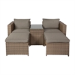 Afuera Living Modular Loveseat Sofa Set with Table & Ottomans in Gray/Natural