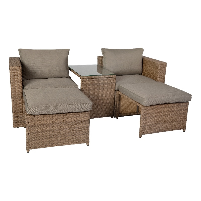 Afuera Living Modular Loveseat Sofa Set with Table & Ottomans in Gray/Natural