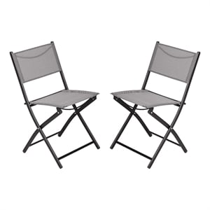 Afuera Living 2 Pack Outdoor Flex Comfort Folding Chair with Metal Frame in Gray