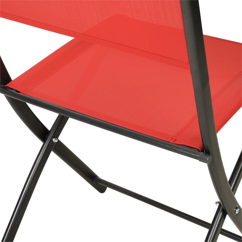 Afuera Living 2 Pack Outdoor Flex Comfort Folding Chair with Metal Frame in Red