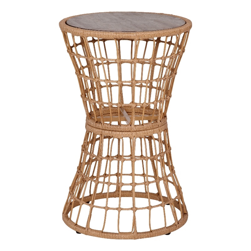 Afuera Living Indoor/Outdoor Natural Boho Rattan Rope Table with Acacia Wood Top