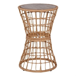 Afuera Living Indoor/Outdoor Natural Boho Rattan Rope Table with Acacia Wood Top