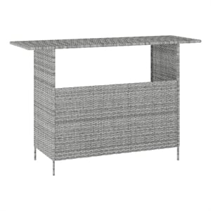 Afuera Living Wicker Rattan Patio Bar Counter Table with Two Shelves in Gray