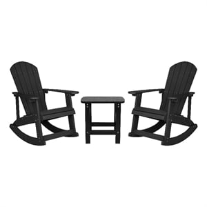 Afuera Living Set of 2 Resin Adirondack Rocking Chairs with 1 Side Table - Black