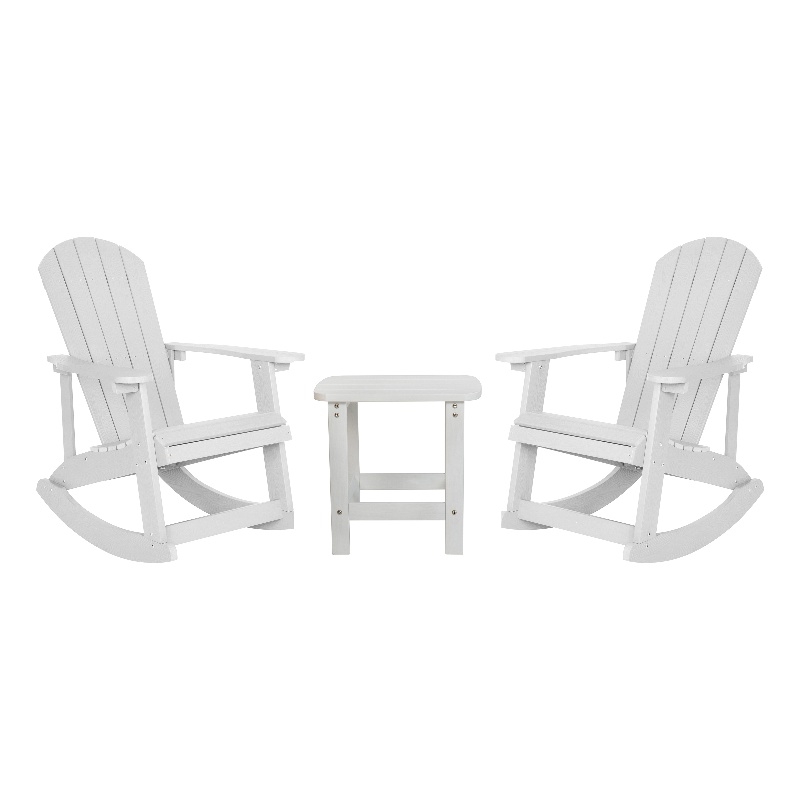 Afuera Living Set of 2 Resin Adirondack Rocking Chairs with 1 Side Table - White