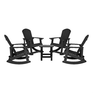 Afuera Living Set of 4 Resin Adirondack Rocking Chairs with 1 Side Table - Black