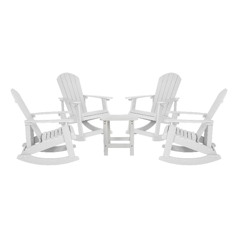 Afuera Living Set of 4 Resin Adirondack Rocking Chairs with 1 Side Table - White
