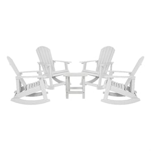 Afuera Living Set of 4 Resin Adirondack Rocking Chairs with 1 Side Table - White
