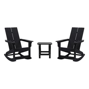 Afuera Living 2 Black Dual Slat Adirondack Rocking Chairs with 1 Side Table