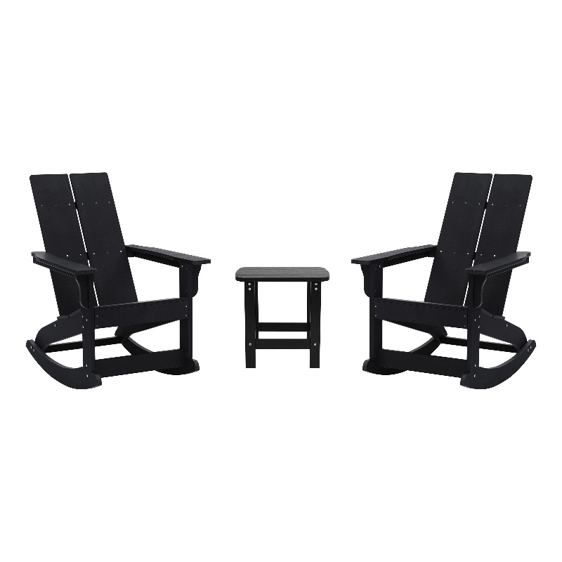 Afuera Living 2 Black Dual Slat Adirondack Rocking Chairs with 1 Side Table