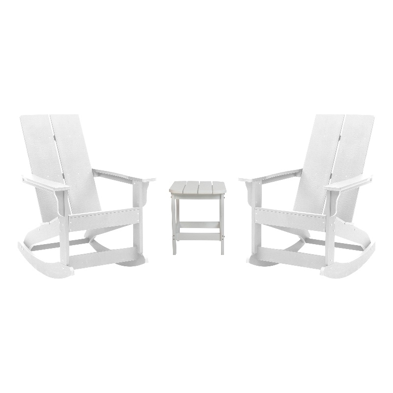 Afuera Living 2 White Dual Slat Adirondack Rocking Chairs with 1 Side Table