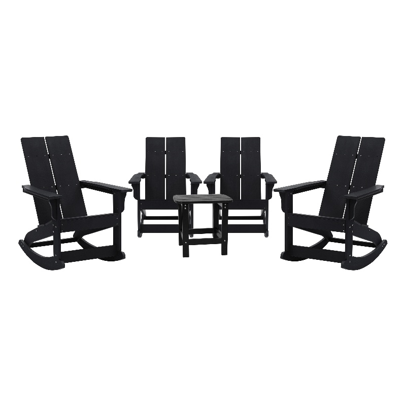 Afuera Living 4 Black Dual Slat Adirondack Rocking Chairs with 1 Side Table