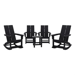 Afuera Living 4 Black Dual Slat Adirondack Rocking Chairs with 1 Side Table