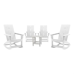 Afuera Living 4 White Dual Slat Adirondack Rocking Chairs with 1 Side Table