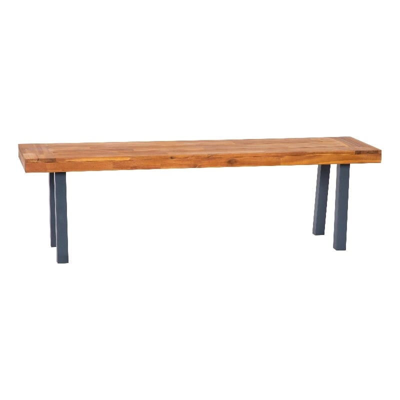 Afuera Living Indoor/Outdoor Wood Slat Top Bench with Wood Legs in Natural/Gray