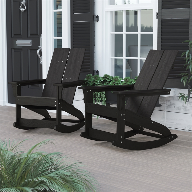 Afuera Living Indoor/Outdoor 2-Slat Adirondack Resin Rockers in Black - Set of 2