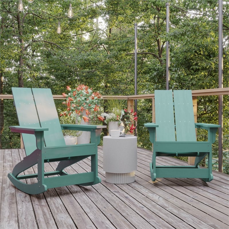 Afuera Living 2-Slat Adirondack Resin Rockers in Sea Foam-Set of 2
