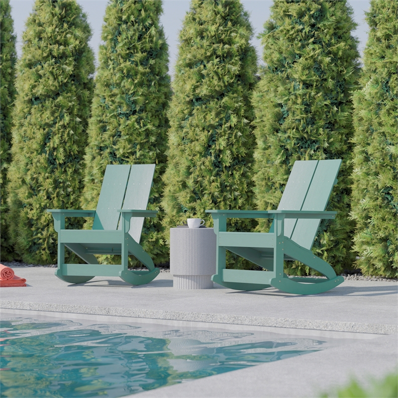 Afuera Living 2-Slat Adirondack Resin Rockers in Sea Foam-Set of 2