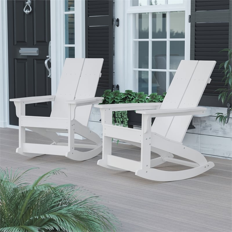 Afuera Living Indoor/Outdoor 2-Slat Adirondack Resin Rockers in White - Set of 2