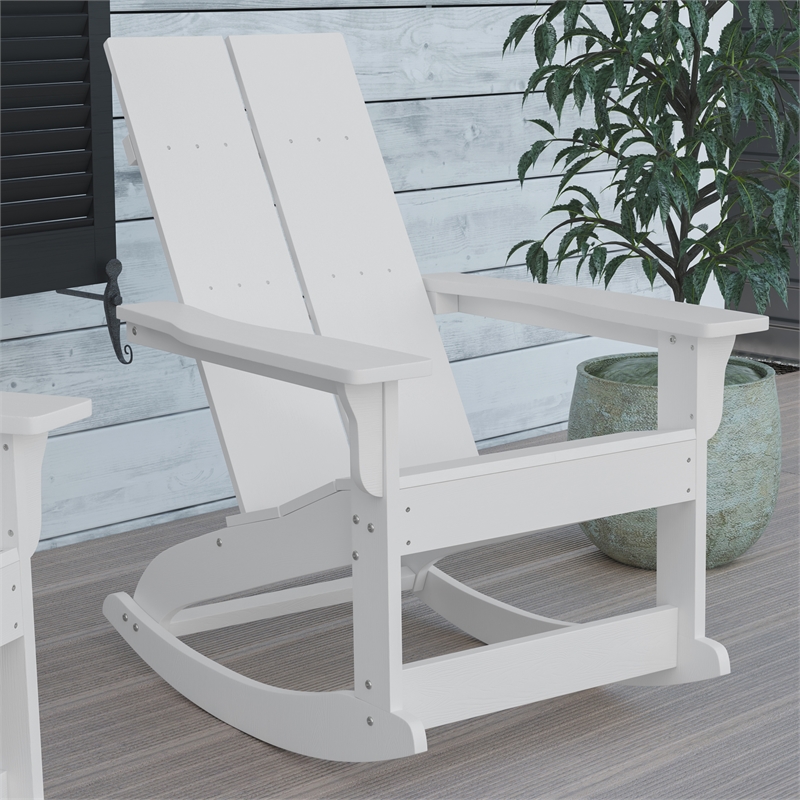 Afuera Living 2-Slat Adirondack Resin Rocking Chair for Indoor/Outdoor - White