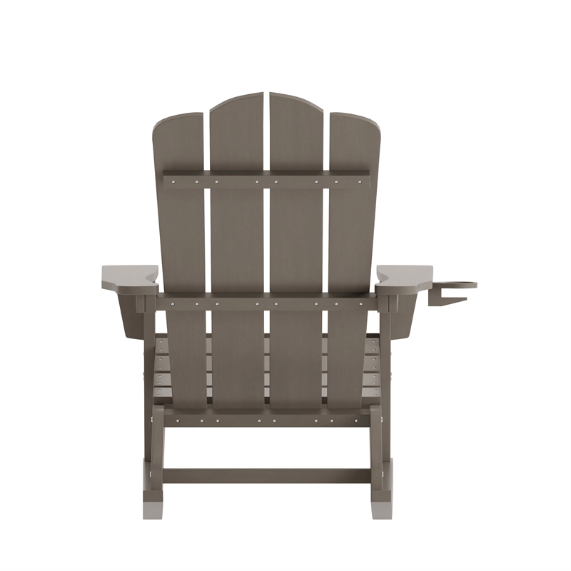 Afuera Living Rocking Adirondack Chair with Swiveling Cupholder - Brown