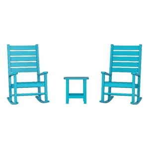 Afuera Living 3pc Indoor/Outdoor Set with 2 Rocking Chairs & End Table in Blue