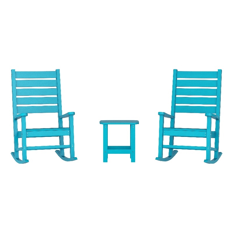 Afuera Living 3pc Indoor/Outdoor Set with 2 Rocking Chairs & End Table in Blue