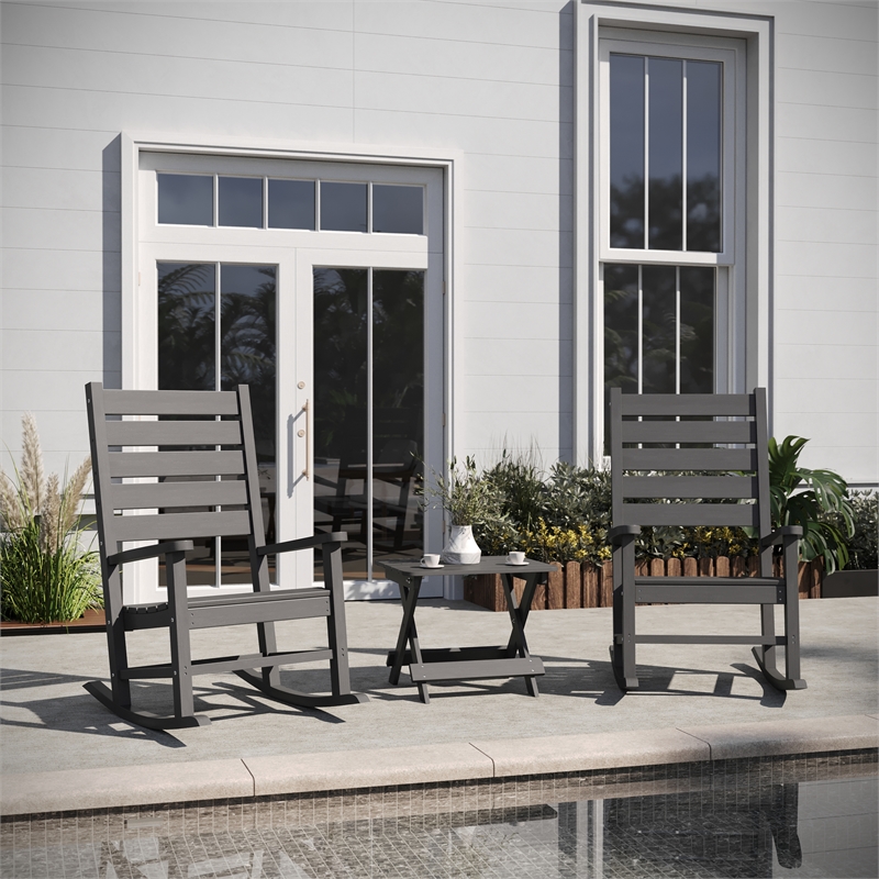 Afuera Living 3pc Indoor/Outdoor Set with 2 Rocking Chairs & End Table in Gray