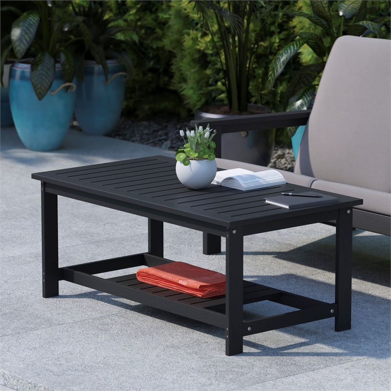 Afuera Living Indoor/Outdoor Poly Resin 2-Tier Adirondack Coffee Table in Black