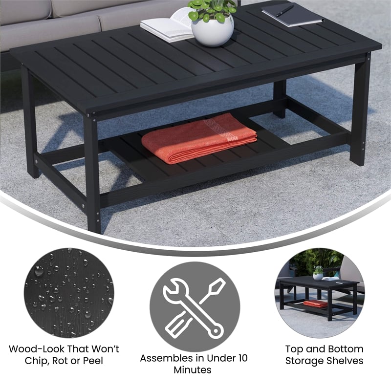Afuera Living Indoor/Outdoor Poly Resin 2-Tier Adirondack Coffee Table in Black