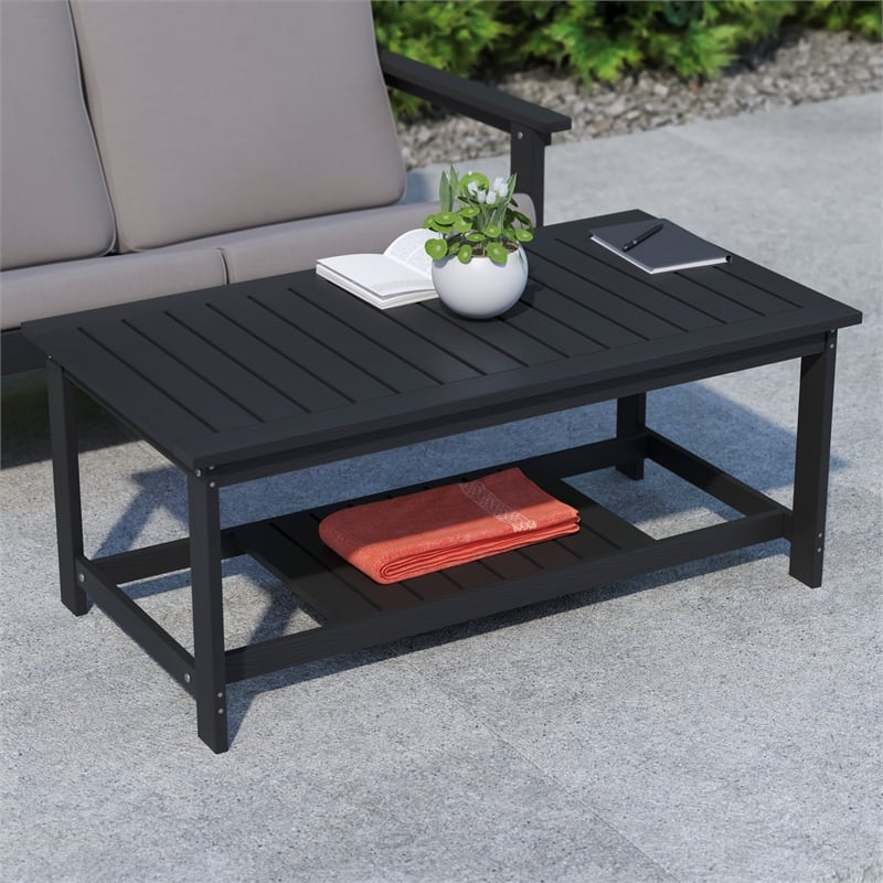 Afuera Living Indoor/Outdoor Poly Resin 2-Tier Adirondack Coffee Table in Black