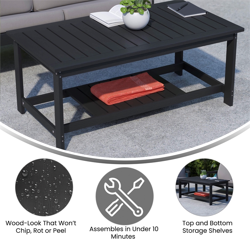 Afuera Living Indoor/Outdoor Poly Resin 2-Tier Adirondack Coffee Table in Black