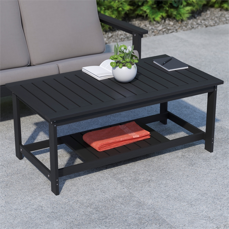 Afuera Living Indoor/Outdoor Poly Resin 2-Tier Adirondack Coffee Table in Black