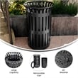 Afuera Living Outdoor Slatted Steel 37 Gallon Trash Can with Inner Bin in Black