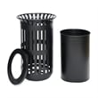 Afuera Living Outdoor Slatted Steel 37 Gallon Trash Can with Inner Bin in Black