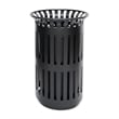 Afuera Living Outdoor Slatted Steel 37 Gallon Trash Can with Inner Bin in Black