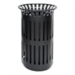 Afuera Living Outdoor Slatted Steel 37 Gallon Trash Can with Inner Bin in Black