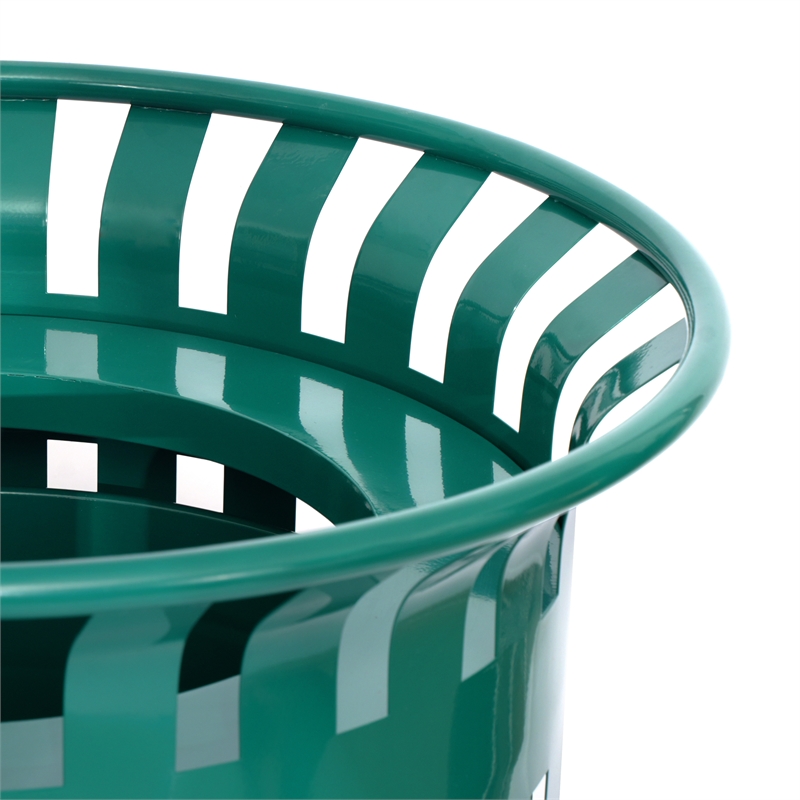 Afuera Living Outdoor Slatted Steel 37 Gallon Trash Can with Inner Bin in Grn