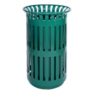 Afuera Living Outdoor Slatted Steel 37 Gallon Trash Can with Inner Bin in Grn