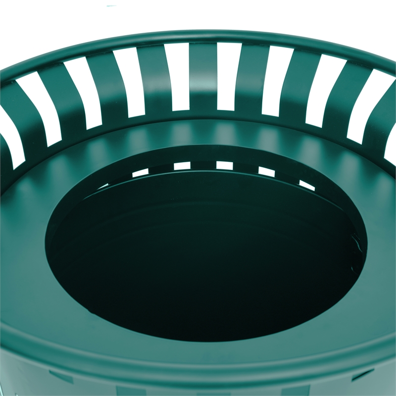 Afuera Living Outdoor Slatted Steel 37 Gallon Trash Can with Inner Bin in Grn