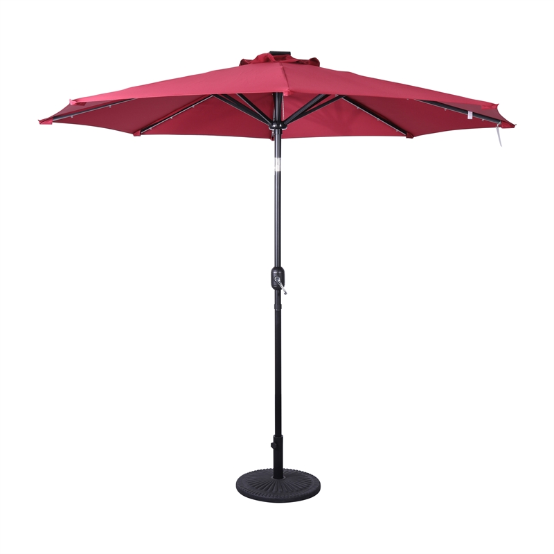Afuera Living 9 FT 32 LED Light Solar Umbrella with Crank & Tilt Function in Red