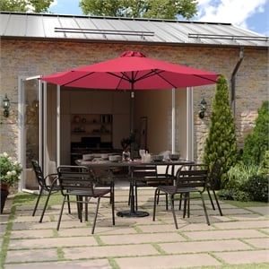 Afuera Living 9 FT 32 LED Light Solar Umbrella with Crank & Tilt Function in Red