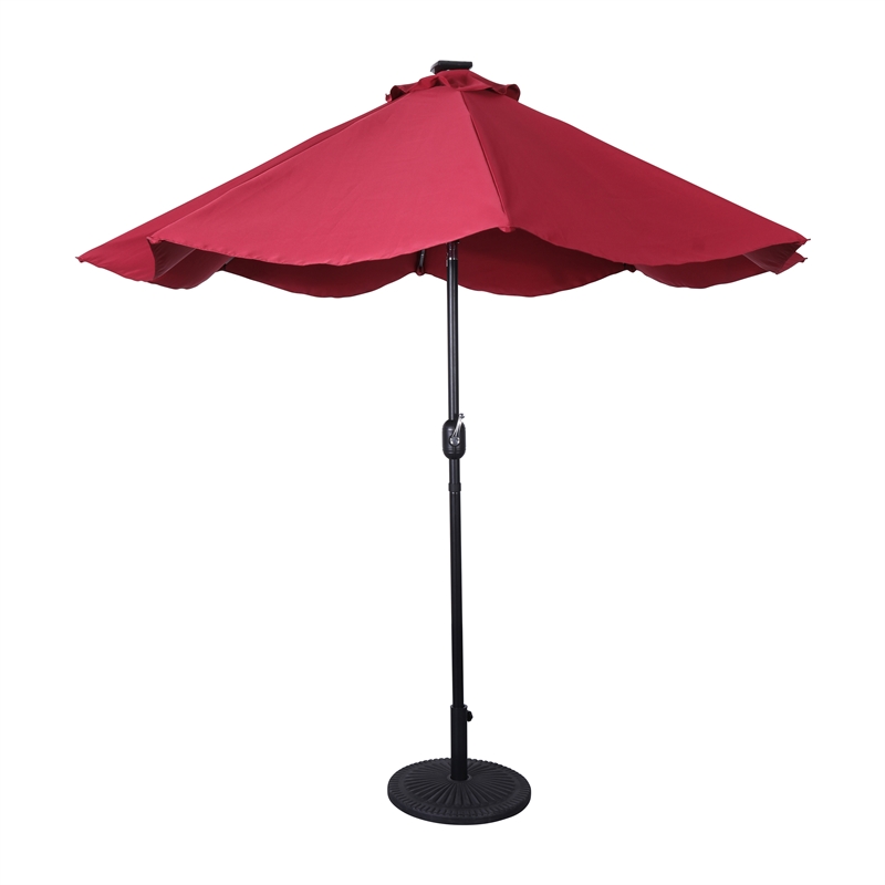 Afuera Living 9 FT 32 LED Light Solar Umbrella with Crank & Tilt Function in Red
