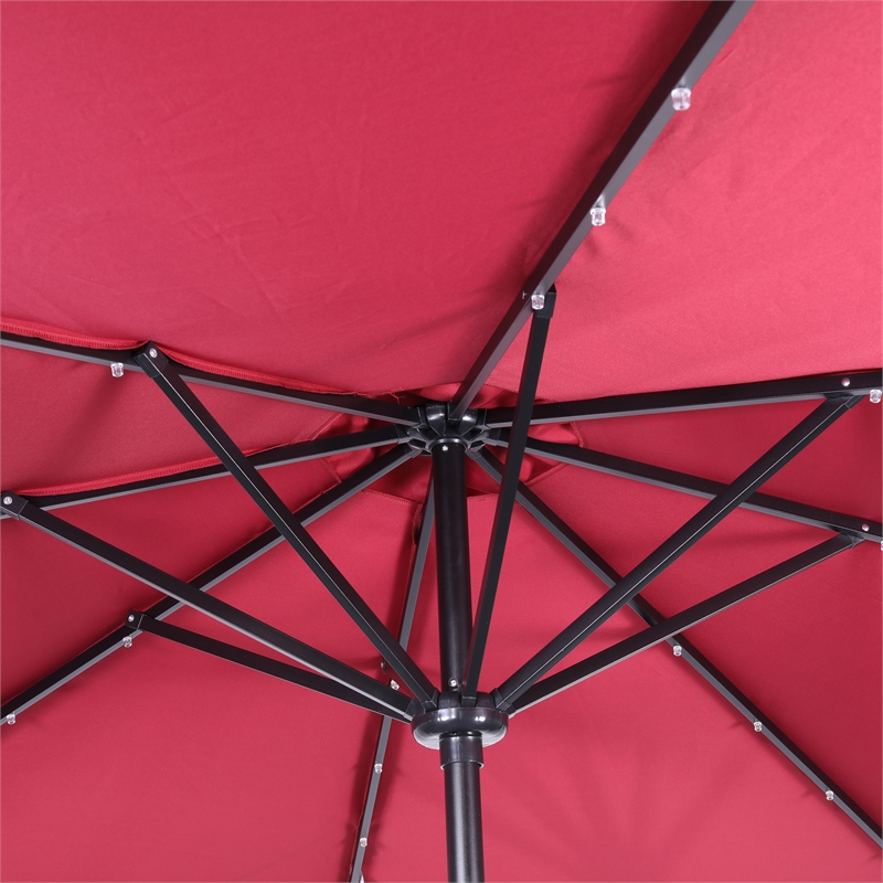 Afuera Living 9 FT 32 LED Light Solar Umbrella with Crank & Tilt Function in Red