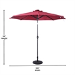 Afuera Living 9 FT 32 LED Light Solar Umbrella with Crank & Tilt Function in Red