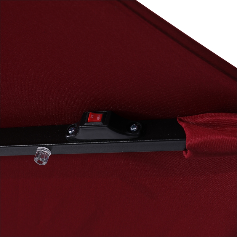Afuera Living 9 FT 32 LED Light Solar Umbrella with Crank & Tilt Function in Red