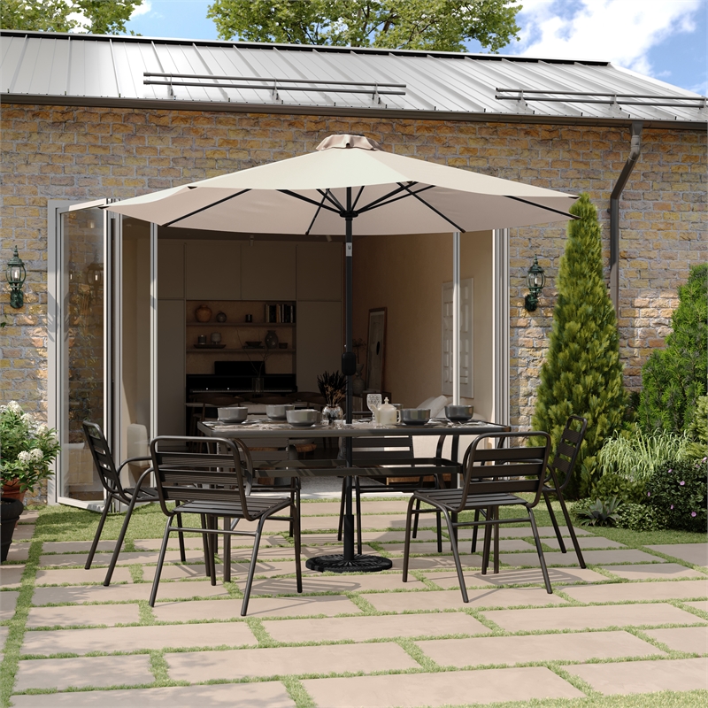 Afuera Living 9 FT 32 LED Light Solar Umbrella with Crank & Tilt Function in Tan