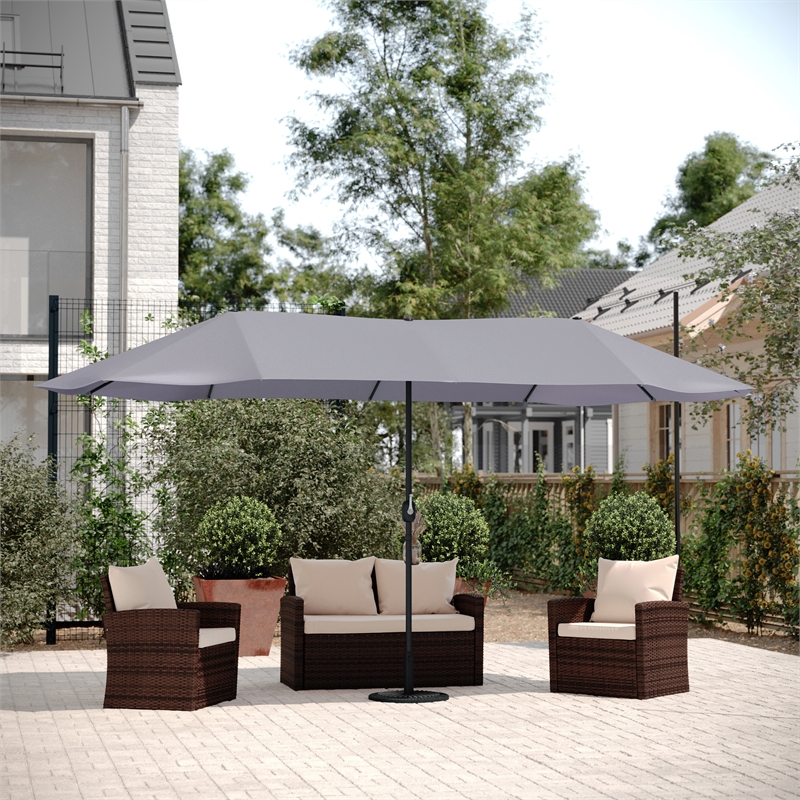 Afuera Living 15' Triple Head Patio Umbrella with Crank & Easy Lift Function