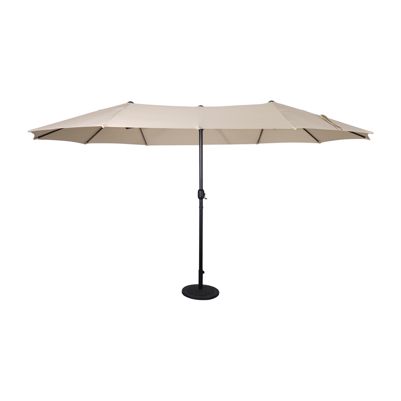 Afuera Living Tan 15' Triple Head Patio Umbrella with Crank & Easy Lift Function