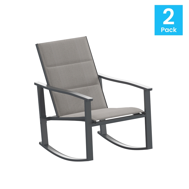 Afuera Living Set of 2 Flex Rocking Chairs with Metal Frames in Gray/Black